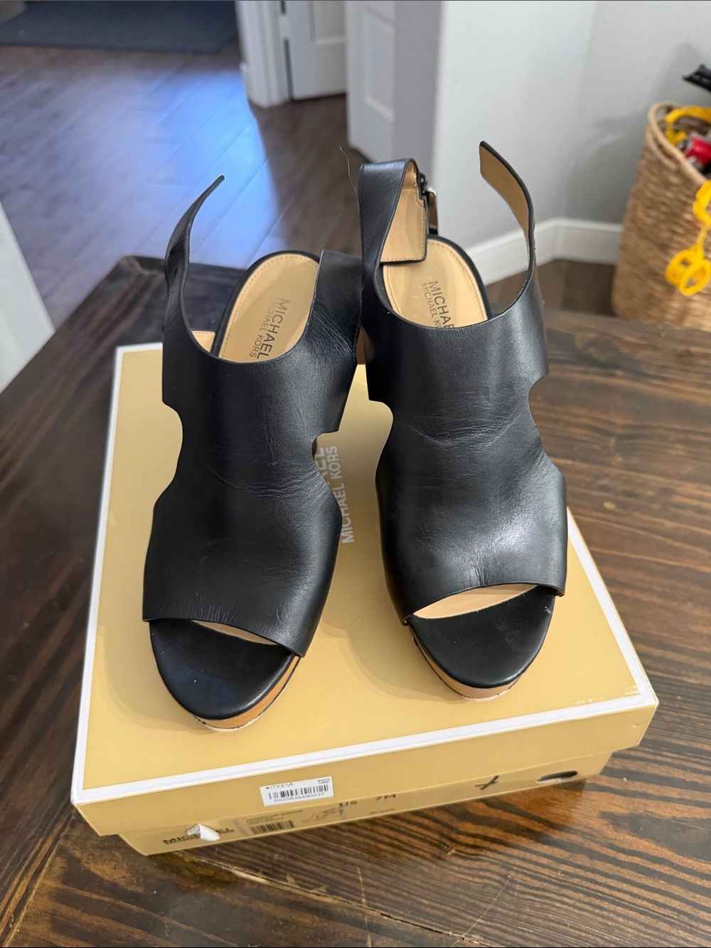 Michael Kors Black Leather Open-Toe Slingback Mules